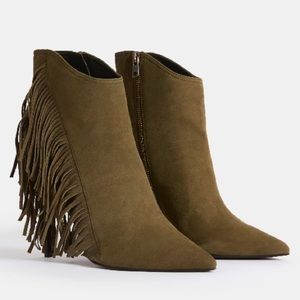 ALL SAINTS SUEDE FRINGE BOOT IN KHAKI BRAND NEW!